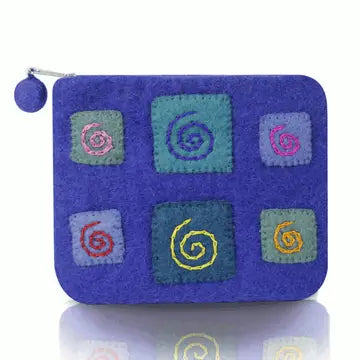 Blue Felted Stitched and Hand Needle Coin Purse