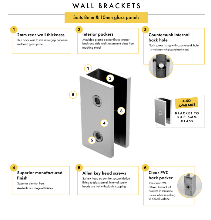 Satin Chrome Frameless Wall to Wall Shower Screen with brackets Door and Hinge Panel - Image 5