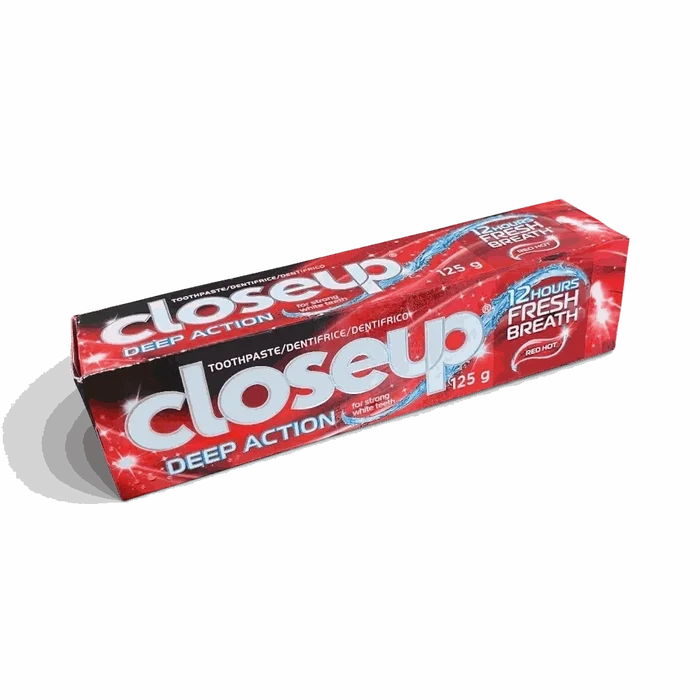 Closeup Deep Action Red Hot Toothpaste 125g with spicy cinnamon flavor and deep cleaning action
