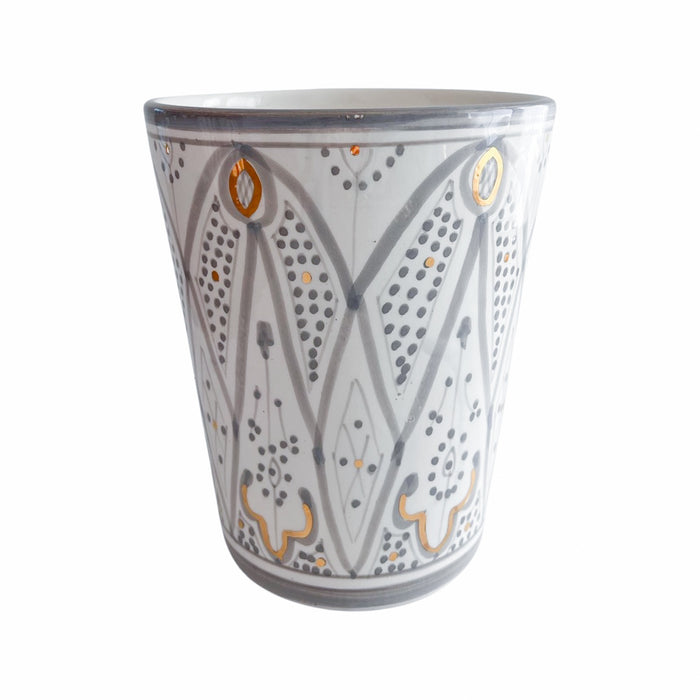 large gray pattern motif handmade moroccan vase with gold detail