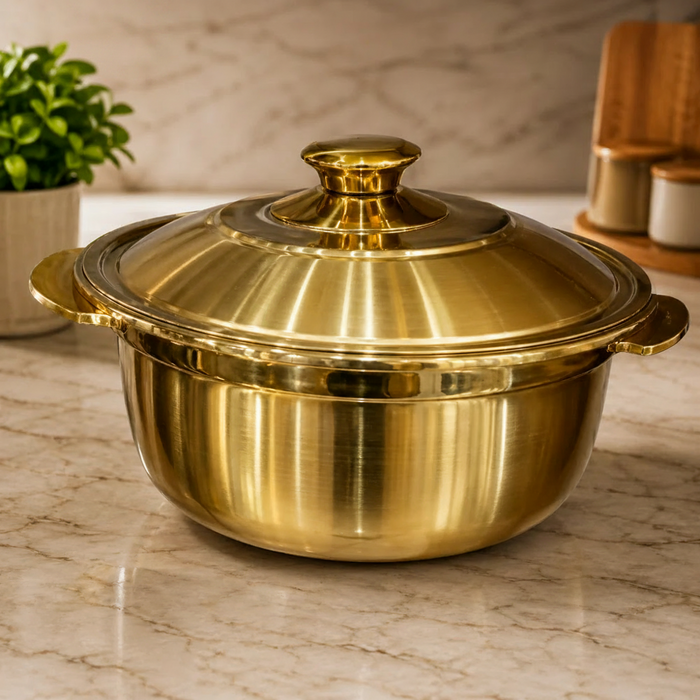 golden hotpot style serving pot with lid premium heat retention casserole serveware 22CM and 24CM – Pakistan