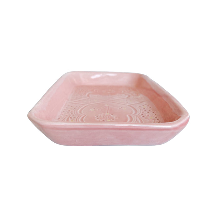 light pink and gold small moroccan etched tray