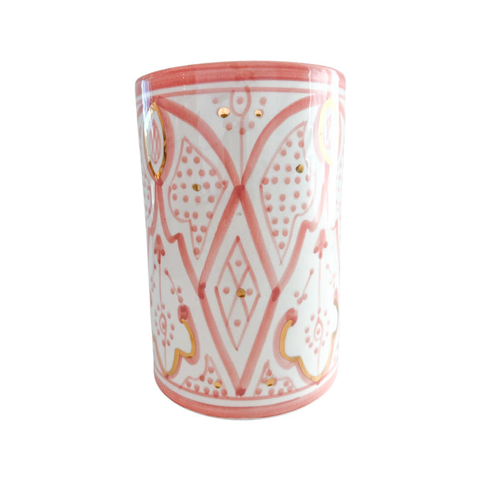 pink pattern motif handmade moroccan vase with gold detail