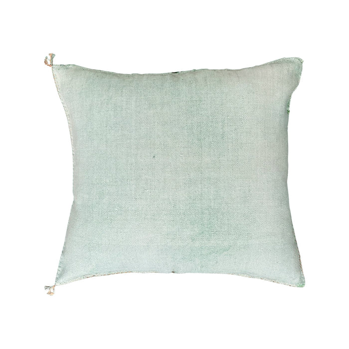 Artisanal Handmade Moroccan embroidered cactus silk sabra pillow handwoven blue turquoise aqua