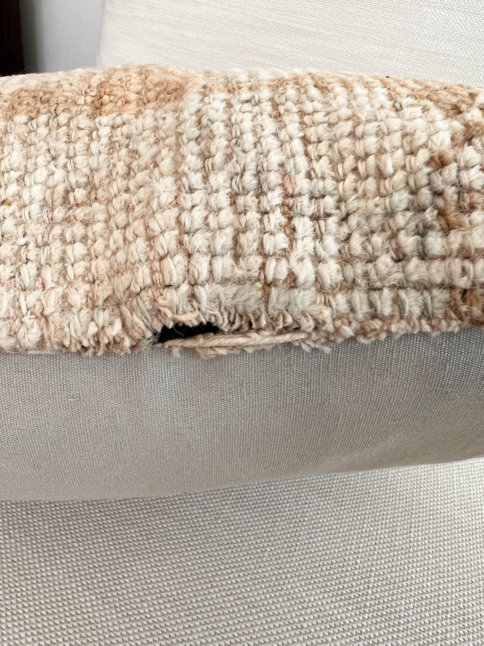 Handmade traditional Turkish oushak pillow cover made with vintage rugs 16x16 beige tan taupe