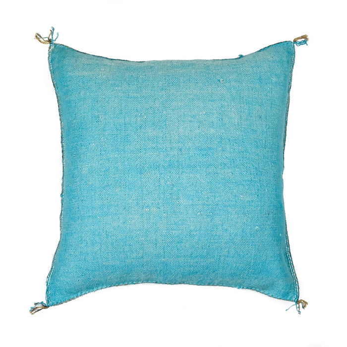 handmade Moroccan embroidered cactus silk sabra pillow bright blue