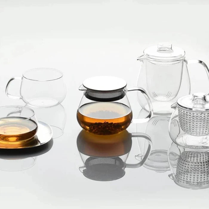 Unitea Heat-Resistant Glass Cup & Stainless Steel Saucer Set