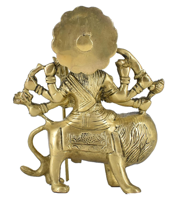 White Whale Brass Maa Durga/Ma Sherwali Idol Sitting On Lion Murti Religious Strength God Sculpture Idol