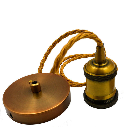 1m Yellow Brass Twisted Cable Pendant Light E27 White Holder ~2382