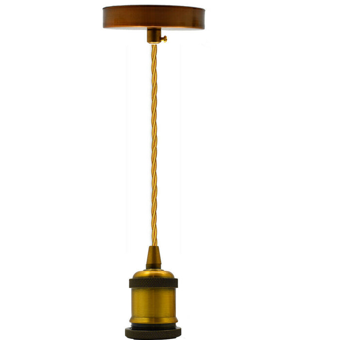 1m Yellow Brass Twisted Cable Pendant Light E27 White Holder ~2382