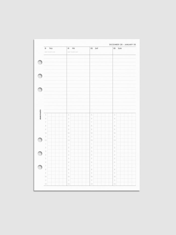 2027 Dated Weekly Time Block Inserts in A5 6-Ring Punch size, right page