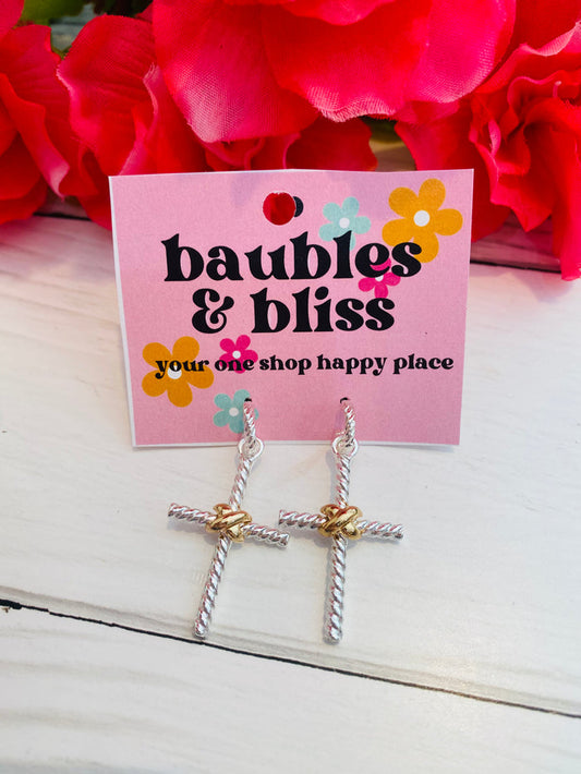 Braided Cross Two Tone Earrings