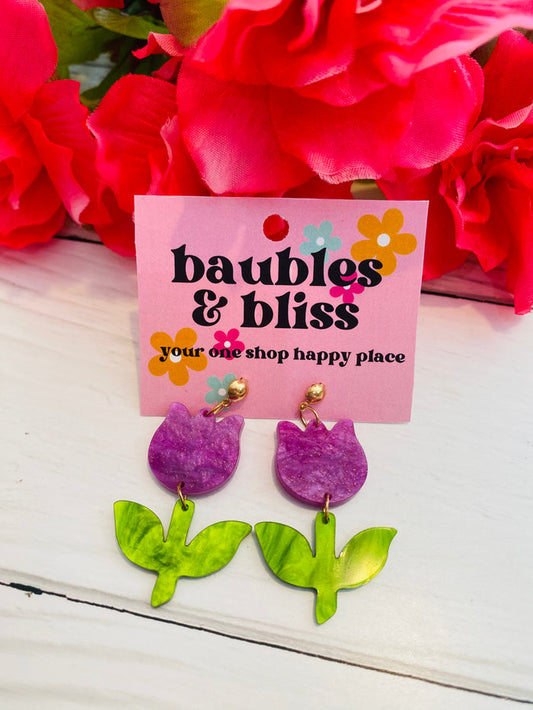 Purple Tulips Acrylic Earrings