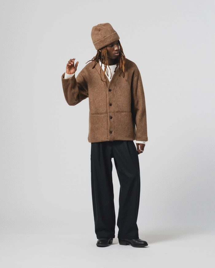 Basic Cardigan Mohair Fleece Java Brown