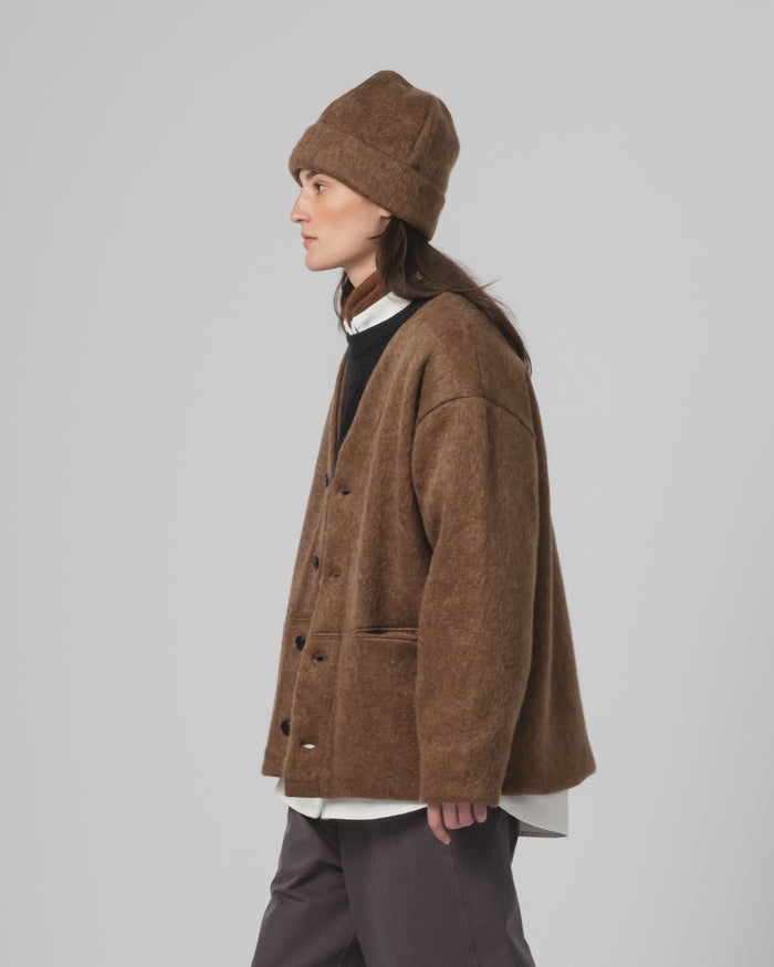Basic Cardigan Mohair Fleece Java Brown