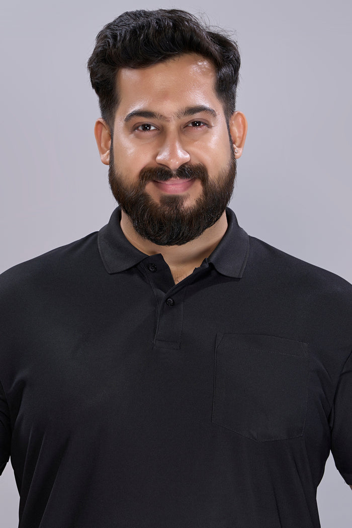 Black - Smart Tech Pocket Polo Plus Size