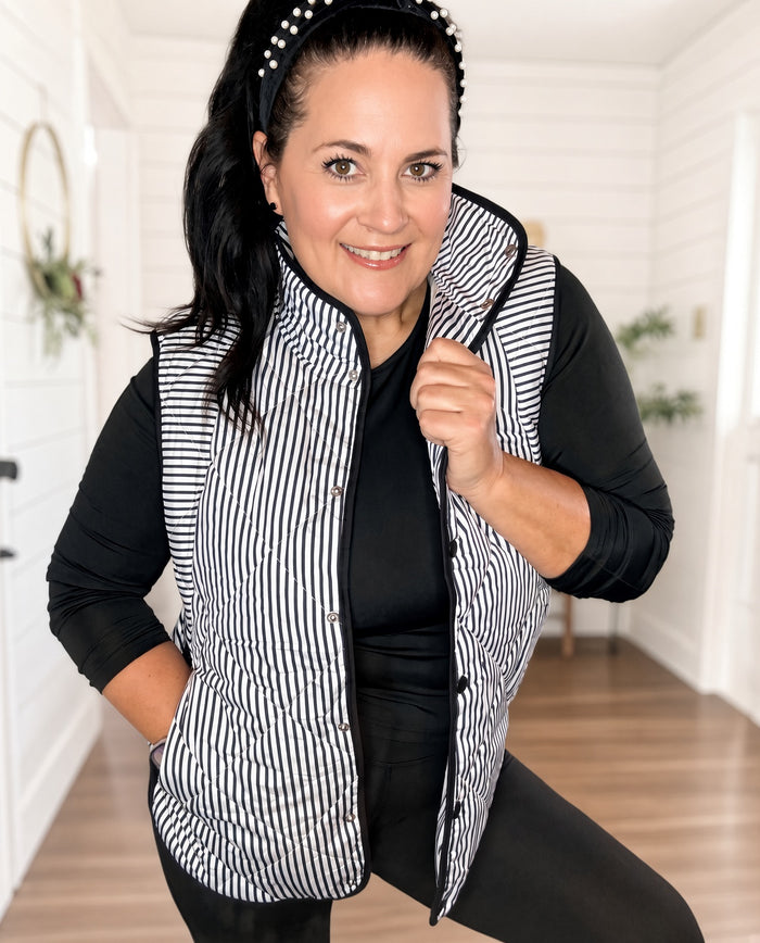 Black and White Striped Puffer Vests