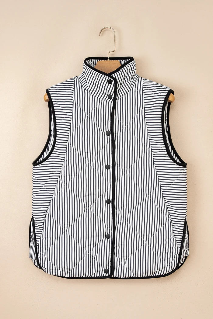Black and White Striped Puffer Vests