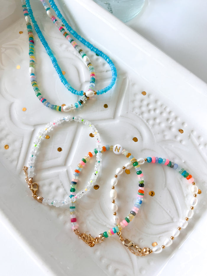 Bright Fire Opal & Pearl Bracelet