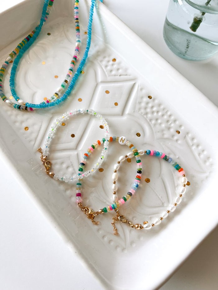 Bright Fire Opal & Pearl Bracelet