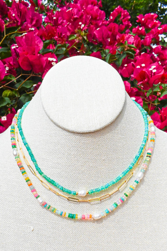 Bright Fire Opal & Pearl Necklace
