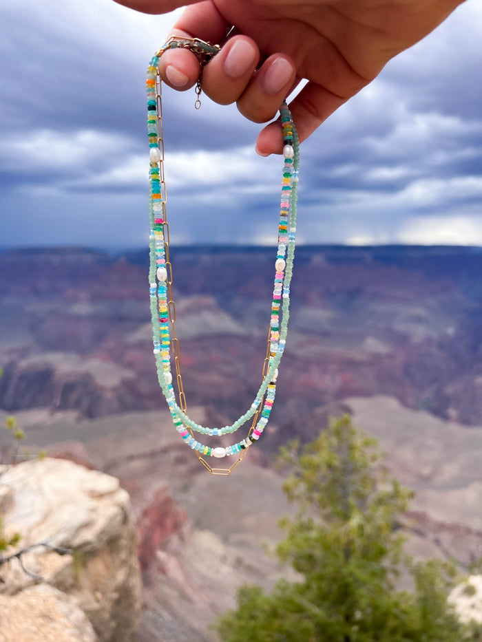 Bright Fire Opal & Pearl Necklace