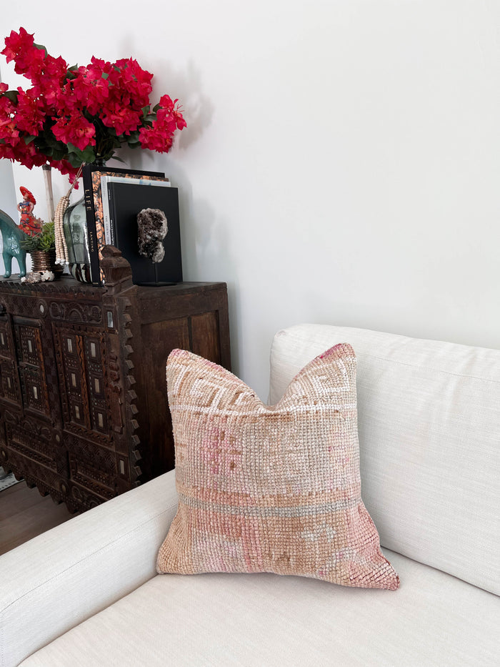 Handmade traditional Turkish oushak pillow cover made with vintage rugs 20x20 pastel