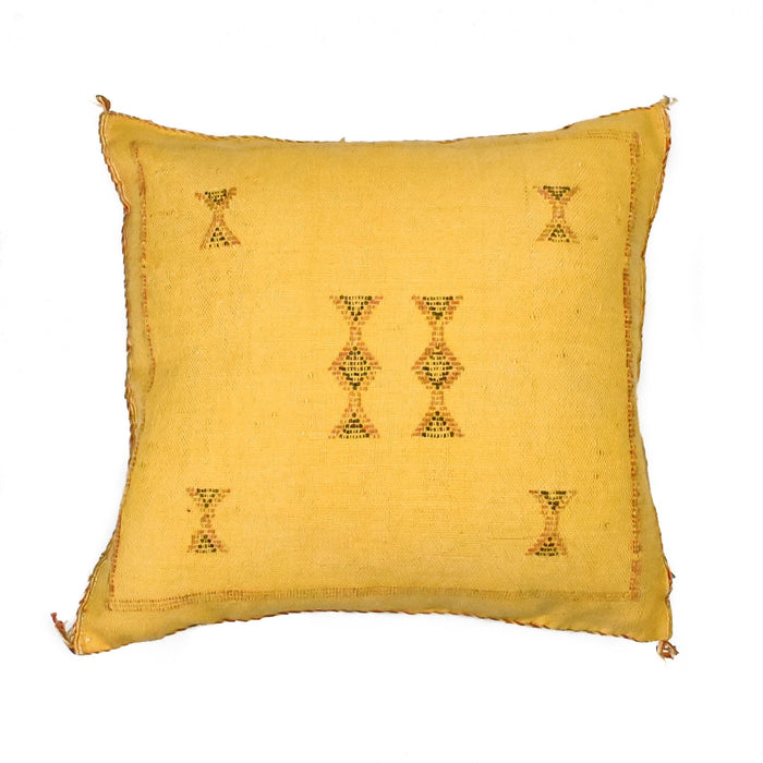 Buttercup III Artisanal Handmade Moroccan embroidered cactus silk sabra pillow yellow handwoven