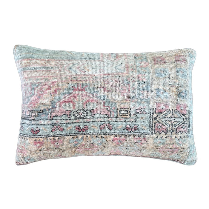 Candace Vintage Oushak Lumbar Pillow (16x24) pink blue handmade
