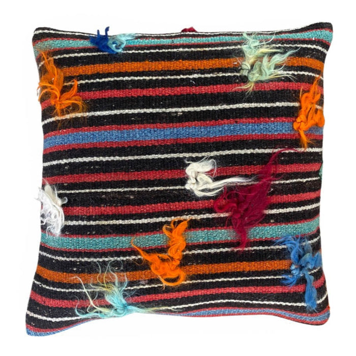 CHESTER artisan handmade turkish kilim pillow made with vintage rug textiles 16X16 TULU STRIPE