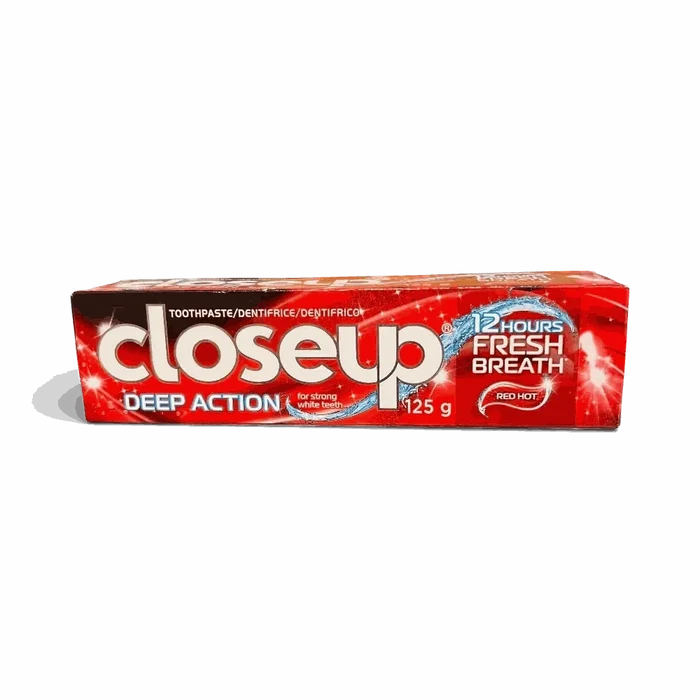 Closeup Deep Action Red Hot Toothpaste 125g tube with bold cinnamon flavor and deep cleaning action