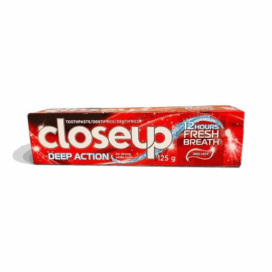 Closeup Deep Action Red Hot Toothpaste 125g tube with bold cinnamon flavor and deep cleaning action