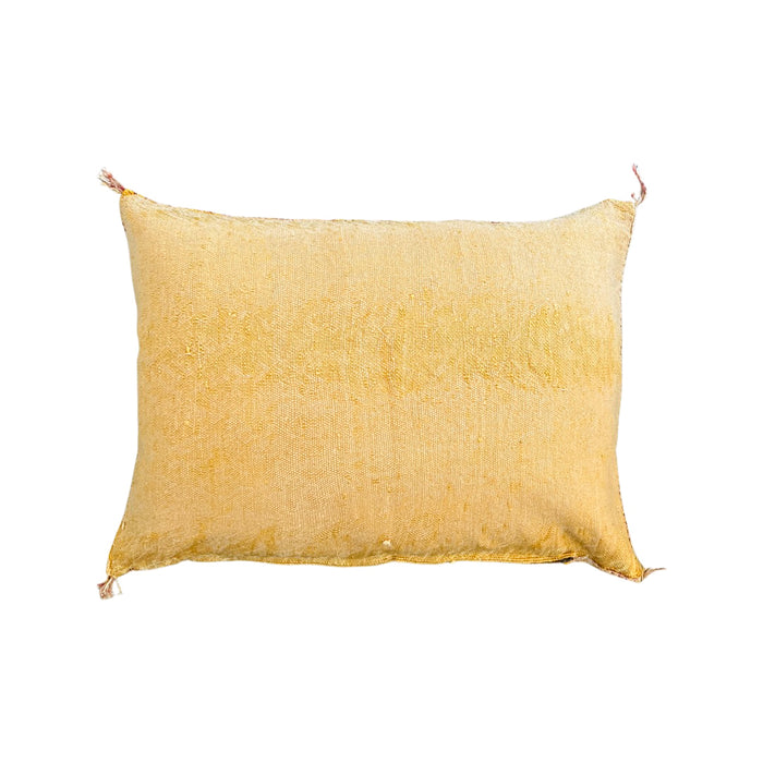 Artisanal Handmade Moroccan embroidered cactus silk sabra lumbar pillow yellow handwoven