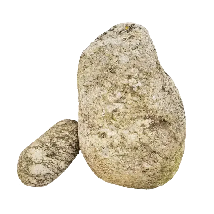 Elderly Boulder: two smooth rounded river stones in beige and gray