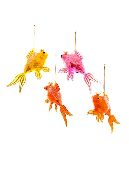 goldfish glass and glitter christmas ornament