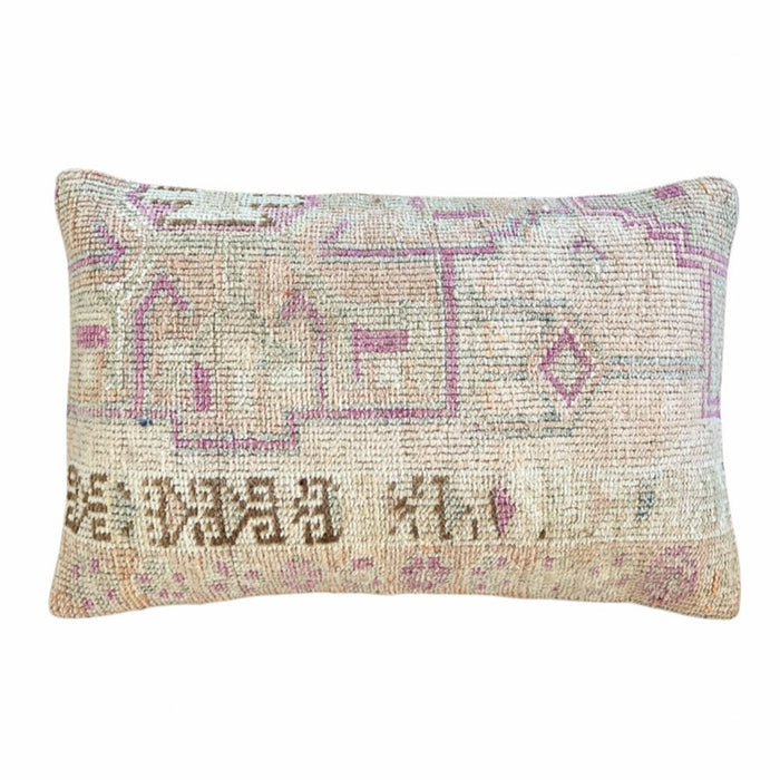 Fiona Handmade traditional Turkish oushak pillow cover made with vintage rugs 16x24 cream peach pink