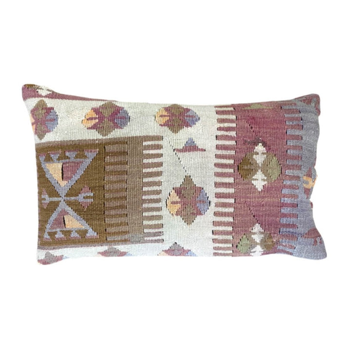 Handmade traditional Turkish kilim pillow cover made with vintage rugs 12x20 cream purple olive
