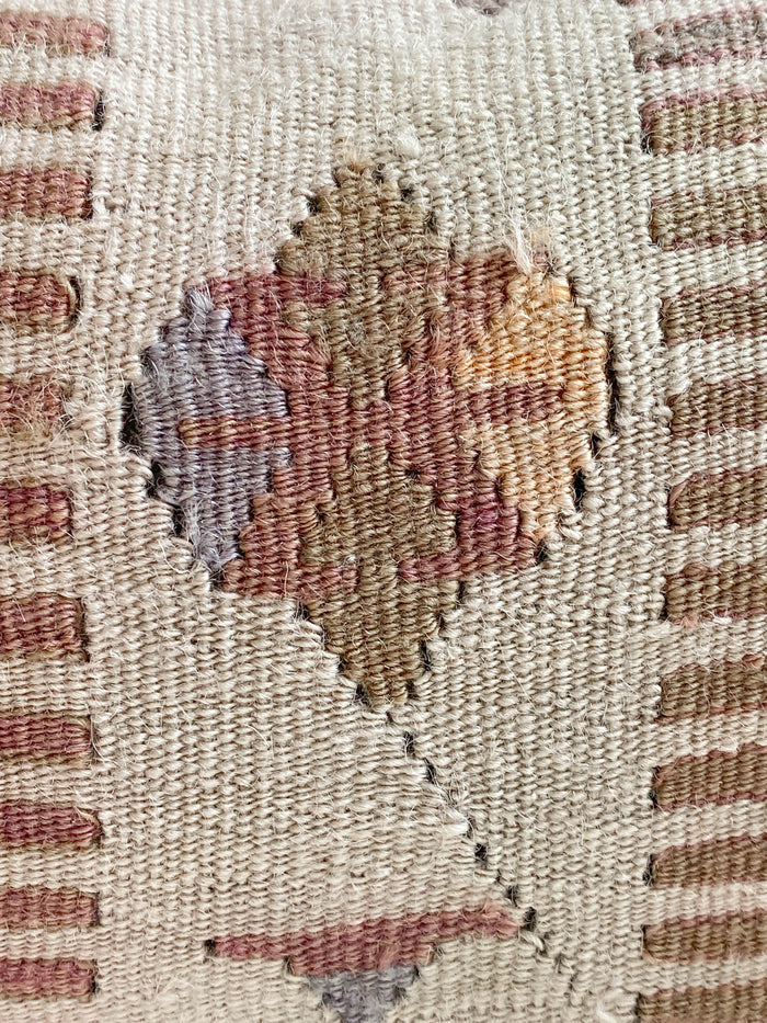Handmade traditional Turkish kilim pillow cover made with vintage rugs 12x20 cream purple olive