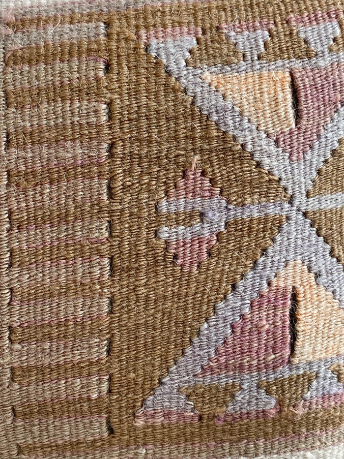 Handmade traditional Turkish kilim pillow cover made with vintage rugs 12x20 cream purple olive