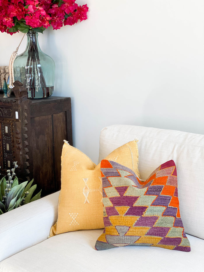 traditional Handmade Turkish kilim pillow cover made with vintage rugs 16x16 stripe
