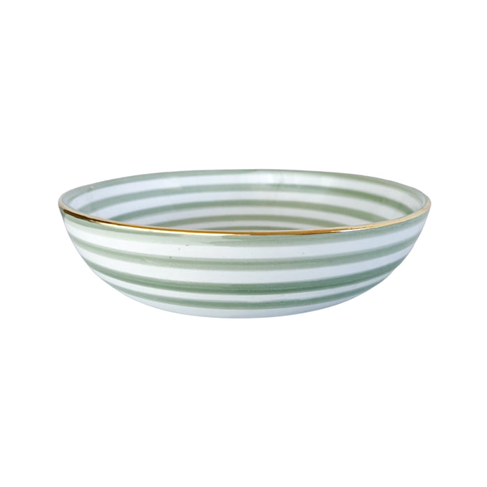 light green striped handmade moroccan shallow bowl
