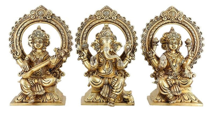 Ganesha Statue Goddess Lakshmi Statue Saraswati Statue in Brass Laxmi Ganesh Saraswati Idol Figurine Hindu Gods of Good Luck Wealth Wisdom