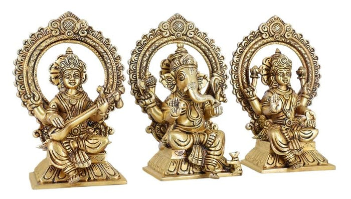 Ganesha Statue Goddess Lakshmi Statue Saraswati Statue in Brass Laxmi Ganesh Saraswati Idol Figurine Hindu Gods of Good Luck Wealth Wisdom