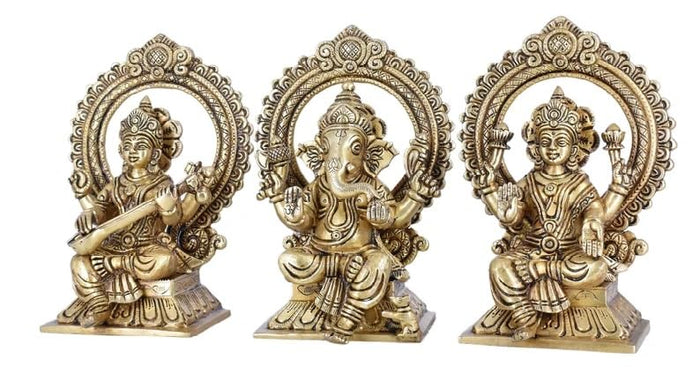 Ganesha Statue Goddess Lakshmi Statue Saraswati Statue in Brass Laxmi Ganesh Saraswati Idol Figurine Hindu Gods of Good Luck Wealth Wisdom