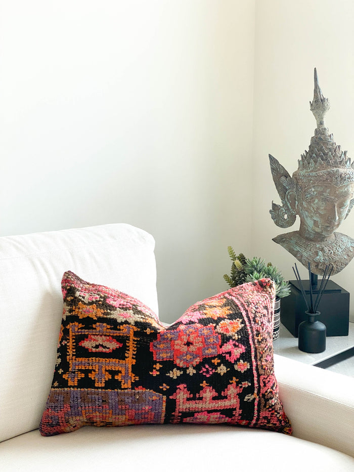 Handmade traditional Turkish oushak pillow cover made with vintage rugs 16x24 scandanavian eclectic boho decor