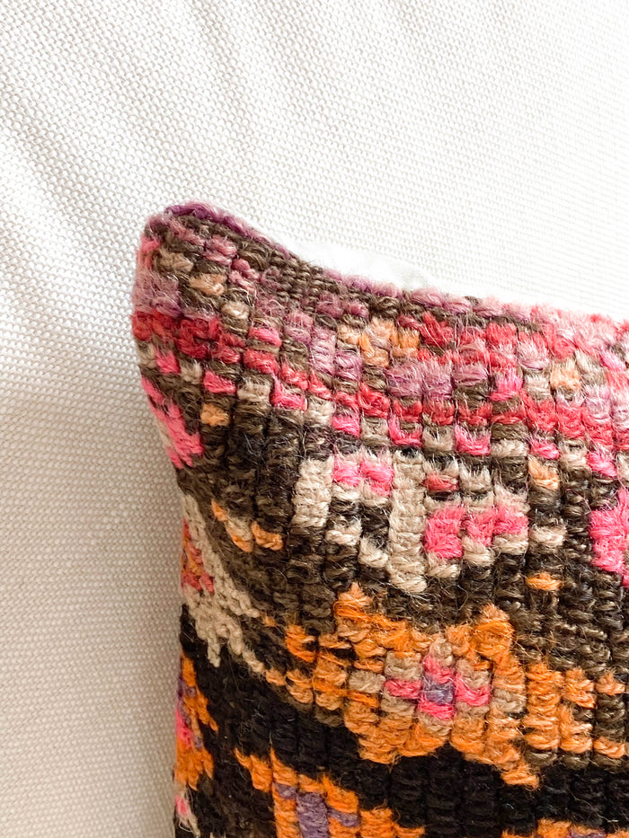 Handmade traditional Turkish oushak pillow cover made with vintage rugs 16x24 scandanavian eclectic boho decor