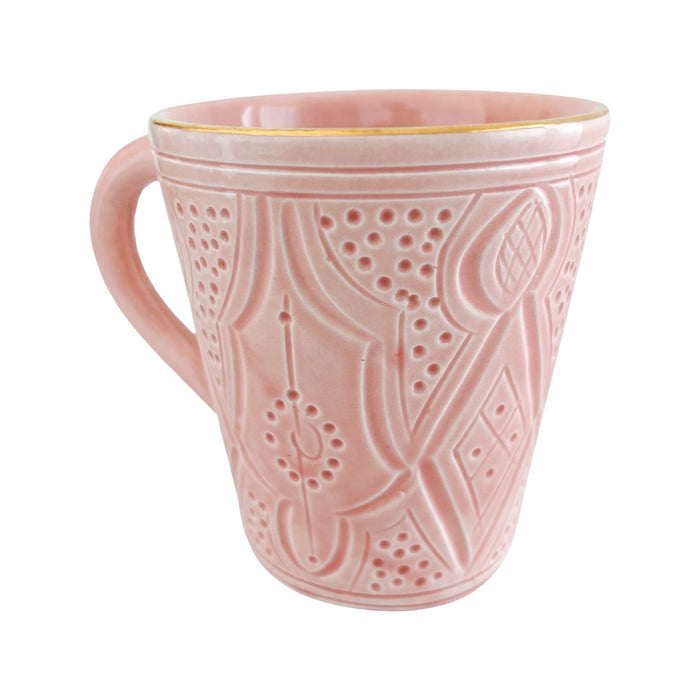 light pink etched moroccan coffee cup mug