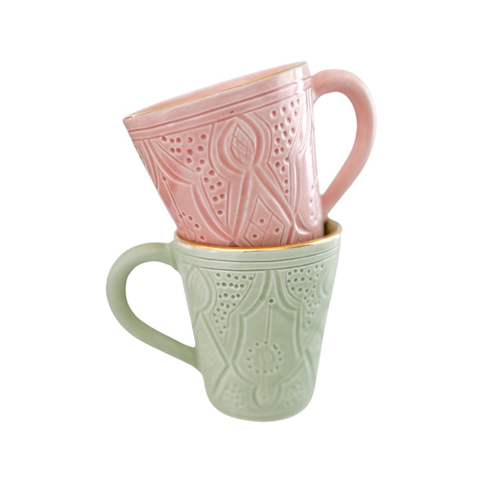 light pink etched moroccan coffee cup mug