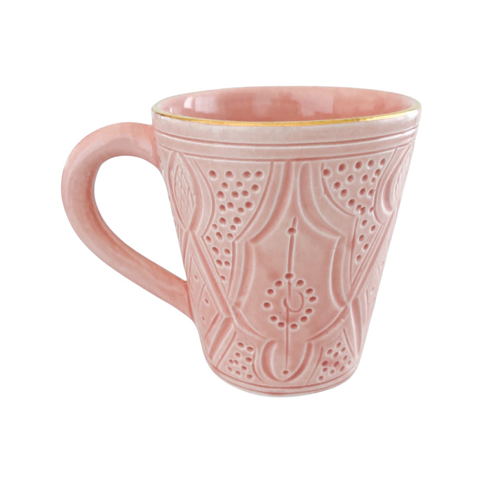 light pink etched moroccan coffee cup mug