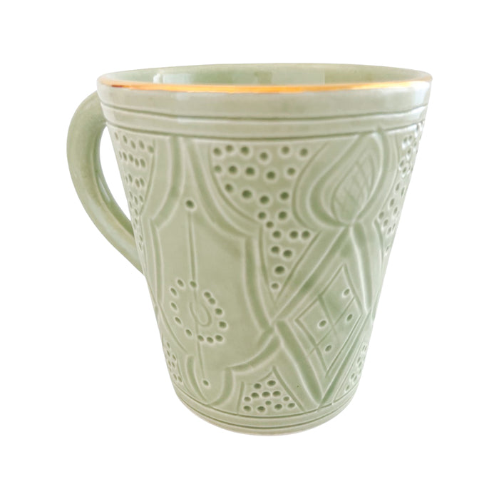 light green etched moroccan coffee cup mug